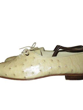 MORESCHI OF ITALY GENUINE OSTRICH SKIN BRASS BOOT TAN OXFORD LOAFERS DRESS SHOES